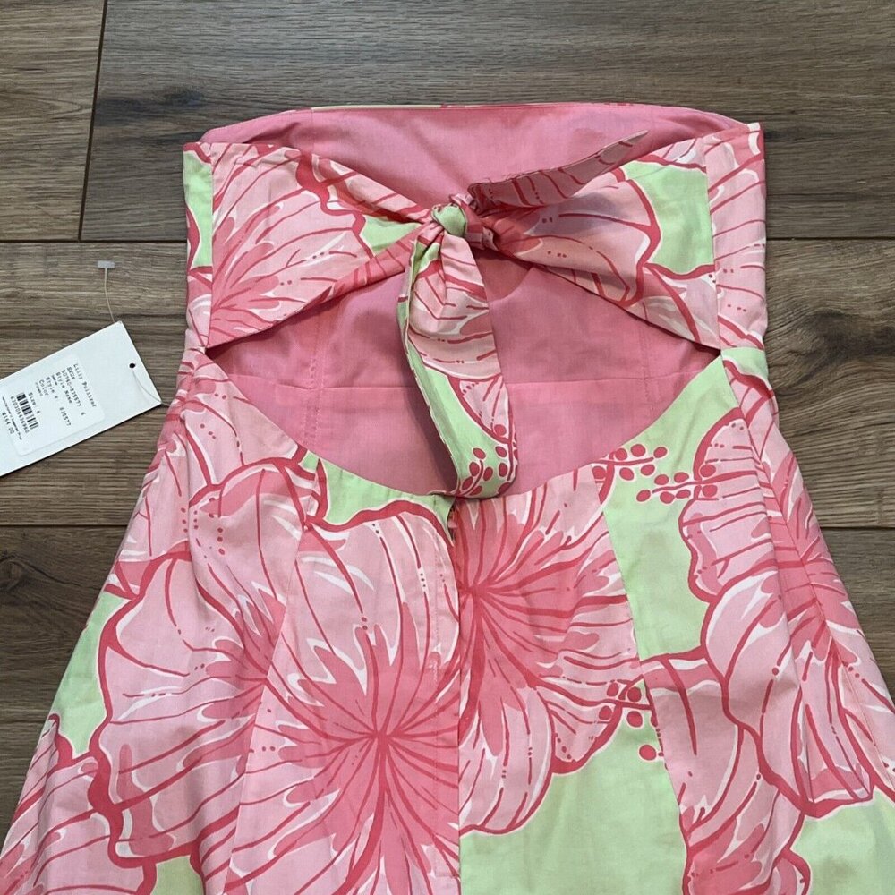Women's Lilly Pulitzer Sabrina Dress SZ 6 Strapless Green Pink Floral VTG NOS - Picture 10 of 12